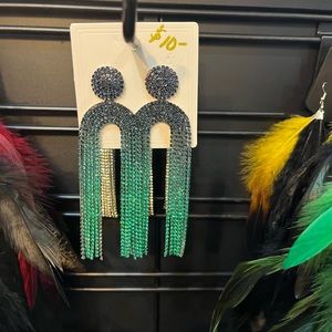 Modern Green Ombré Rhinestone Earrings